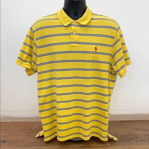 Ralph Lauren Vintage Mesh Yellow and Blue Striped Polo Shirt Custom Fit XXL